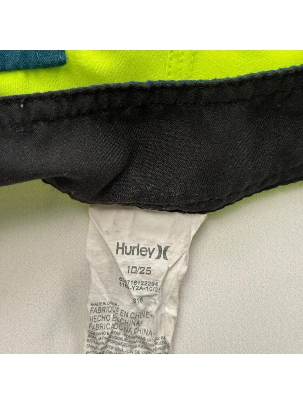 Hurley Board Shorts Neon Yellow Blue Striped - Boys Size 10/25